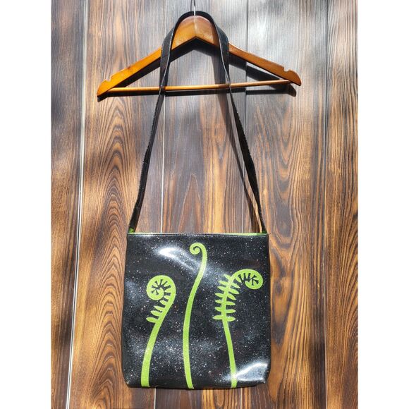 Black and Lime Green Fiddlehead Fern Metallic Glitter Shoulder Bag Glittersweet - Picture 1 of 5